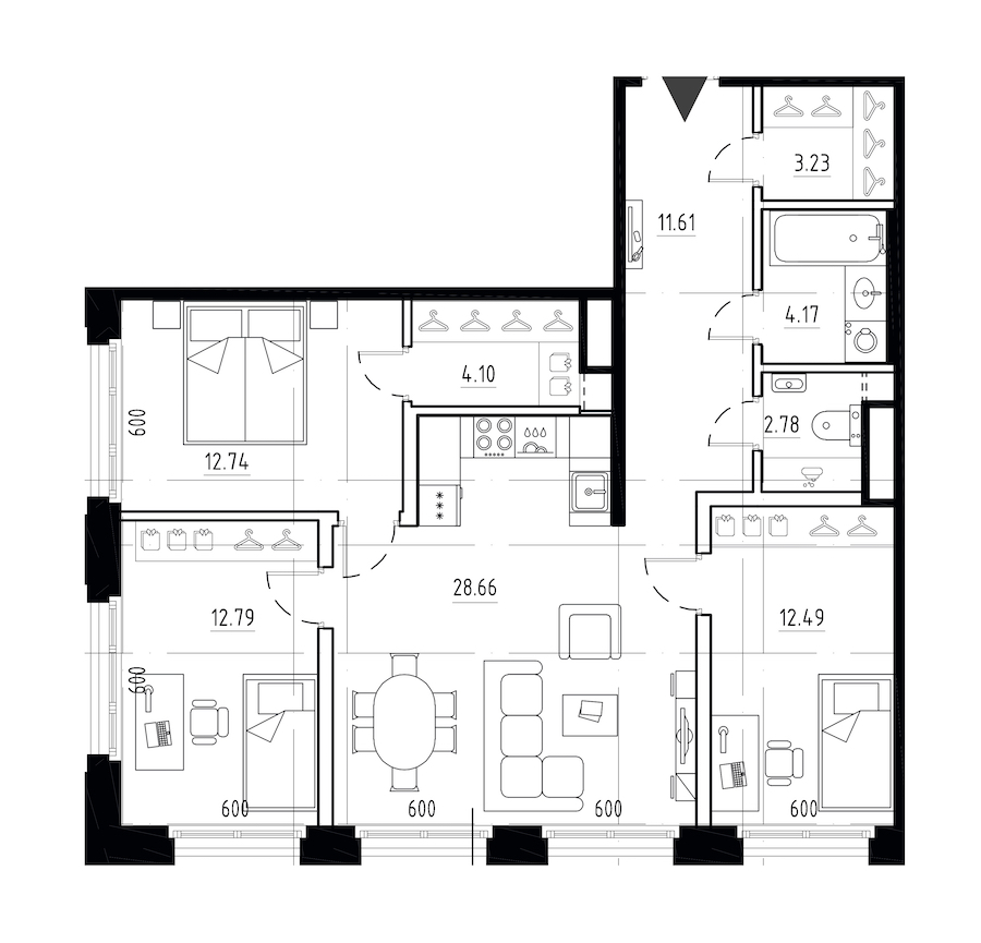 3-комнатная квартира 92.57 м², 7/9 эт., ЖК «LEGENDA Малоохтинский 68»
